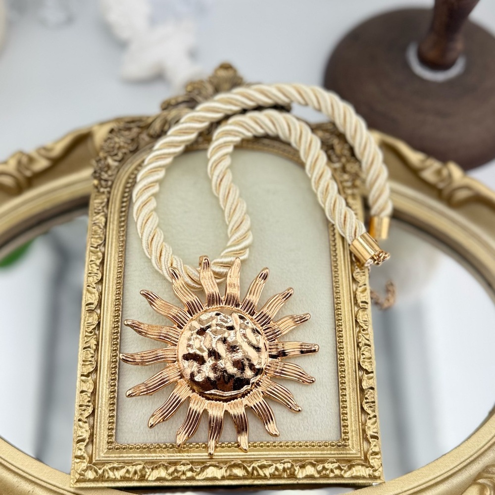 Statement Sun Pendant Necklace | Bold Boho Style | Twisted Rope Chain - Picture 5 of 10